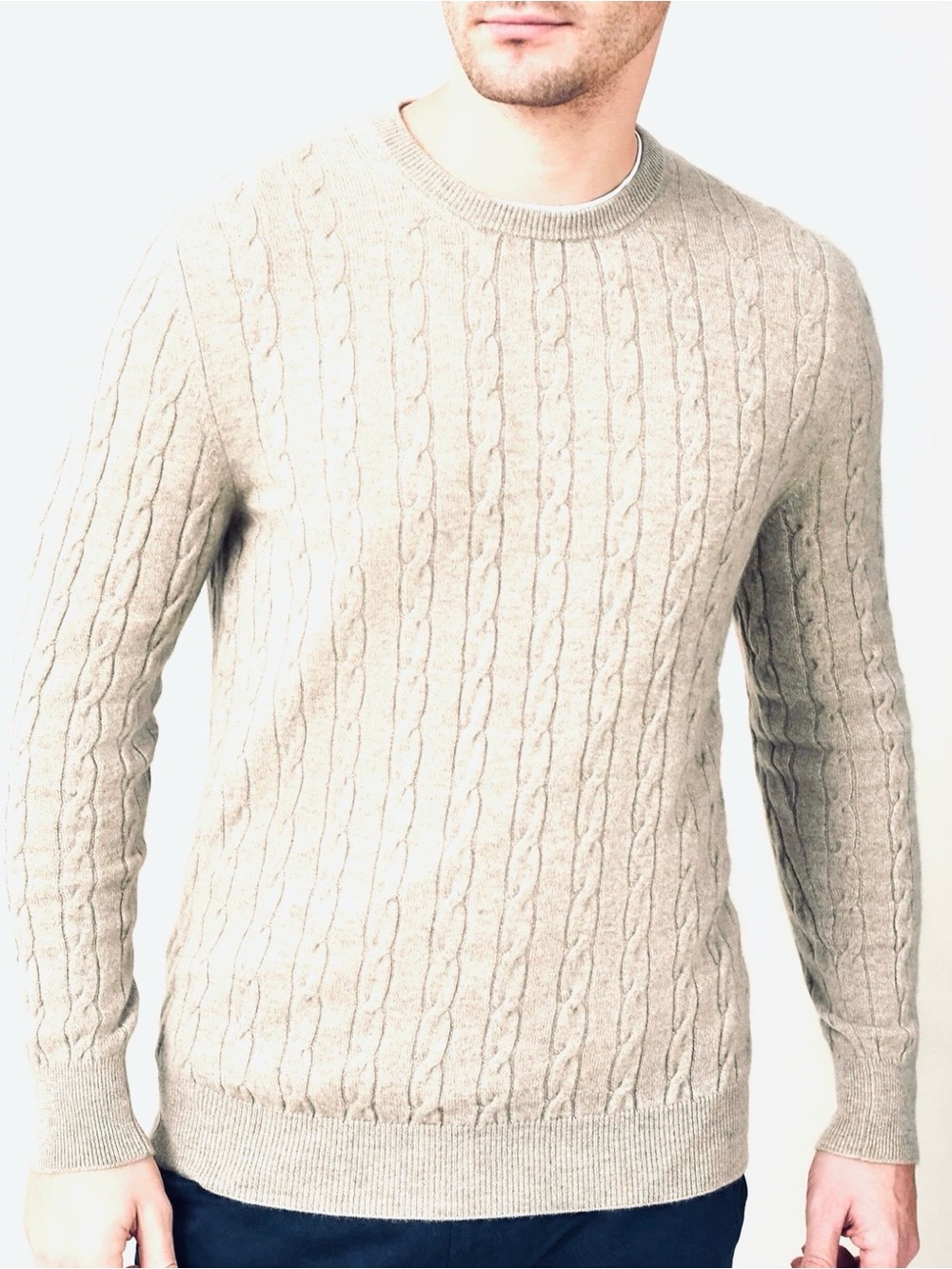 ALLEN SOLLY 100% 2-ply Cashmere Cable Knit Crewneck Sweater